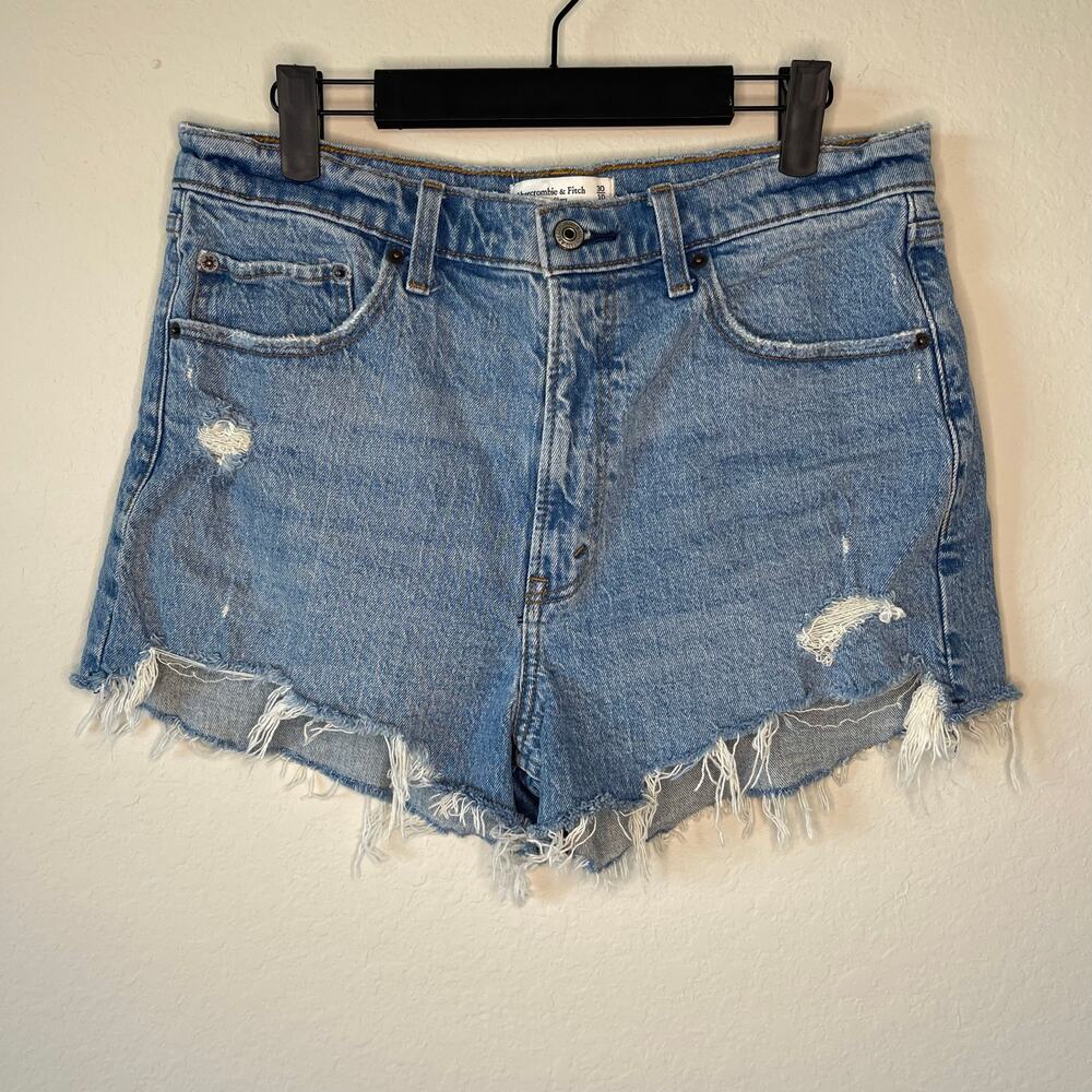 Abercrombie & Fitch Light Wash Distressed Denim Cutoff Shorts